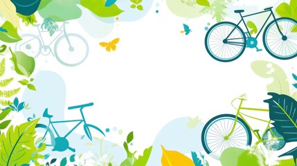 Wall Mural - World Bicycle Day abstract background. Featuring fresh greens, blues, and whites. Highlighting cycling, sustainability, and health. Ideal for fitness campaigns and eco-friendly promotions