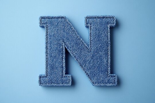 The letter N is made out of denim and is blue in color