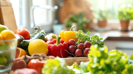 Wall Mural - A variety of fresh produce on a kitchen counter.