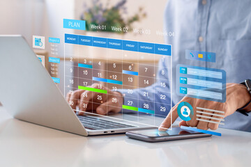 business planning calendar agenda work schedule and project management concept. businessman manages 