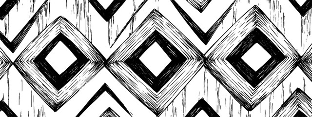 Poster - Vintage woodcut illustration of repeating diamond shapes with textured patterns