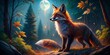 © Arnada - Red Fox Night Woods Painting - Generative AI Art Stock Photo