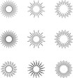 © Volodymyr - Vintage sunburst. Bursting rays sunrise firework starburst blast burst sunset star hand drawn collection. Radial sunset beams light ray radiant spark. Retro radiant sunburst. Trendy Vector badge set.