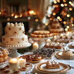 Poster - Christmas home party table, cake. A festive Christmas cake.