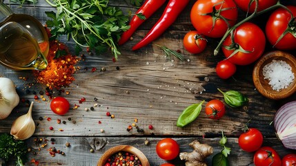 Canvas Print - Various fresh ingredients on a rustic wooden table.