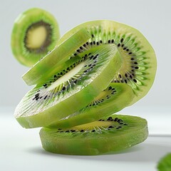 Poster - Fresh sliced kiwi fruit, solid white background. simple and minimal.