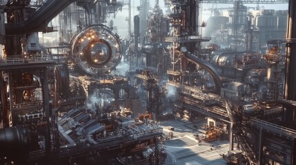 Poster - A wide shot of an industrial mill, with heavy machinery and moving parts, creating a sense of industrial strength and productivity.