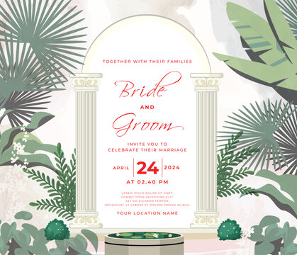 wedding invitation card template with romantic floral watercolour, Abstract art background vector design for wedding and vip cover template.