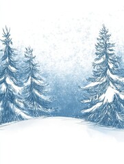 Poster - Winter wonderland captured in a serene doodle featuring snow covered trees and a frosty landscape. Generative AI