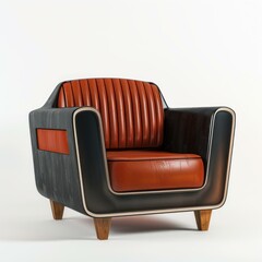 Wall Mural - Studio shot of a luxurious black wood and orange leather armchair, showcasing modern furniture design