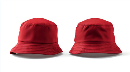 Wall Mural - Red bucket hat mockup front and back view isolated on white background for brand presentation