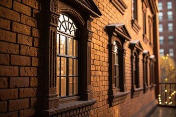 Silhouette of Architectural Details Against a Rich Brown Brick Wall - Interior Design Wallpaper Background