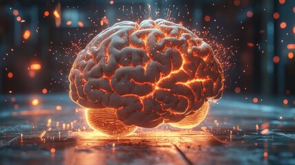 Poster - Fiery brain, glowing embers, sparks, intellect.