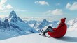 © ABIDZAR ALFAREZ - Woman Relaxing In Red Chair Snowy Mountain View