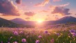 © sattori - Anime Sky. Bright Clouds, Blue Horizon, Fluffy Cartoon Illustration, Beautiful Scenic Nature, Calm Morning, Colorful Landscape, Spring Outdoor Art.