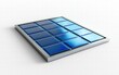 © Sergey Fedchenko - 3D solar panel with reflective blue cells and a metallic frame, isolated on a bright white background