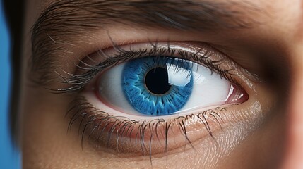 Poster - A mesmerizing close-up reveals a vibrant blue eye filled with intricate patterns and reflections