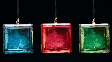 Poster - Colorful hanging lanterns illuminate a dark space with vibrant hues. Generative AI