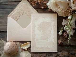 Wall Mural - Retro-inspired stationery with print errors, paint smudges, engraved details, warm nostalgic tones