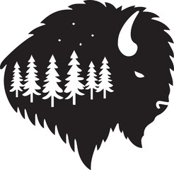 Wall Mural - Bison head silhouette with forest