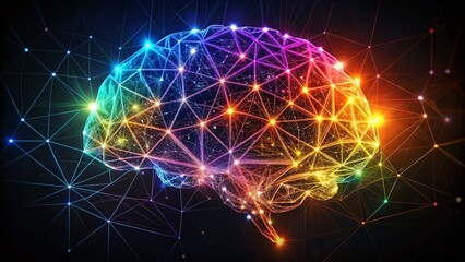 Poster - Abstract Brain Wireframe: Polygonal Neural Network Infographic - Aerial View