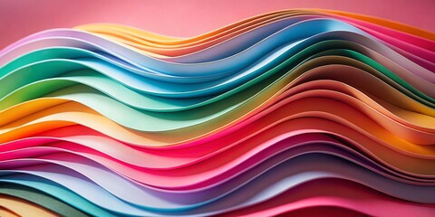 Poster - Abstract Colorful Paper Waves on Pink Background - Artistic Design