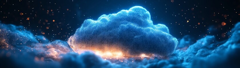 Poster - blue glowing cloud symbol against a dark backdrop, representing cloud technology and digital storage