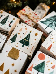 Poster - Colorful Christmas cards displayed in a festive arrangement for the holiday season. Generative AI