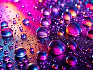 Poster - Abstract Neon Oil and Water Drops on Glass - Vibrant Pink and Violet Macro Photography