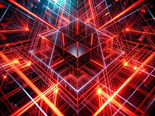 Poster - Abstract Red Cyber Geometric Lines: Futuristic Tech Background
