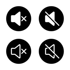 Fototapete - Mute sound icon set on black circle. No volume audio sign symbol