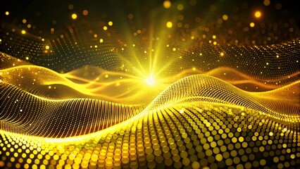 Poster - Abstract Yellow Particle Flow: Digital Technology Background for Corporate Designs