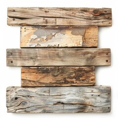 Poster - Five weathered and rustic wooden planks are creating a textured background, isolated on white