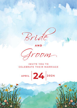 wedding invitation card template with romantic floral water-colour, Abstract art background vector design for wedding and vip cover template