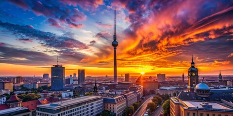 Poster - Berlin Panorama Silhouette: Urban Exploration at Sunset - Cityscape Banner Design