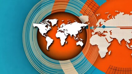Poster - Vibrant Abstract Animation with World Map and Colorful Geometric Patterns