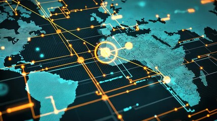 Poster - Futuristic Digital World Map with Data Visualization and Connectivity Elements