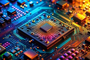 Poster - Close-Up Detail of Complex Computer Circuit Board Motherboard Technology
