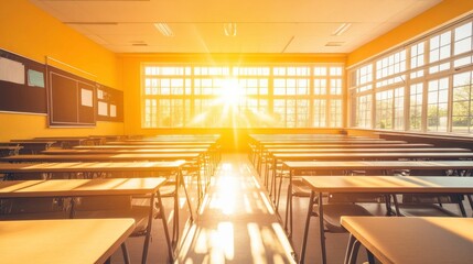 Poster - Bright Classroom with Sunlight and Student-Centered Design