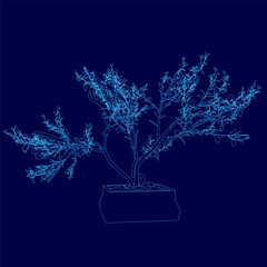 Poster - Blue image of a tree in a blue vase. The tree is surrounded by a blue background