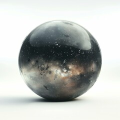 Poster - Crystal ball reflecting a galaxy on a dark planet surface standing on a white background