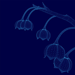 Poster - Blue flower with a stem is shown in a blue background. The flowers are arranged in a line, with the stem of the first flower extending over the edge of the image