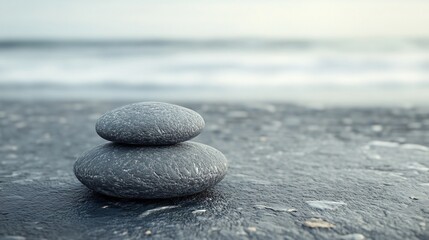 Wall Mural - Two large rocks are sitting on a beach