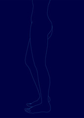 Poster - Blue background with a blue outline of a woman's legs. The legs are drawn in black and white, and the outline is very thin. The image is of a woman's legs, but the rest of her body is not visible