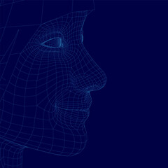 Poster - Blue face with a wire frame. The face is very detailed and has a very realistic appearance