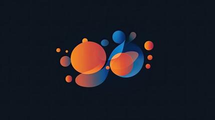 Wall Mural - Abstract gradient shapes, orange and blue spheres and blobs on dark background.