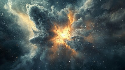 Wall Mural - A cloud of dust particles violently bursting into the air, picture