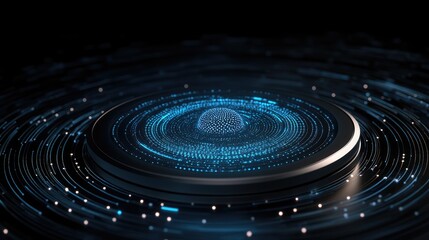 Fototapete - Futuristic blue background with glowing lines and dots, depicting digital connectivity and data transfer in a global network