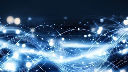 Fototapete - Futuristic blue background with glowing lines and dots, depicting digital connectivity and data transfer in a global network