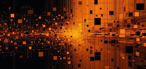 Poster - Abstract Orange and Black Geometric Network Design